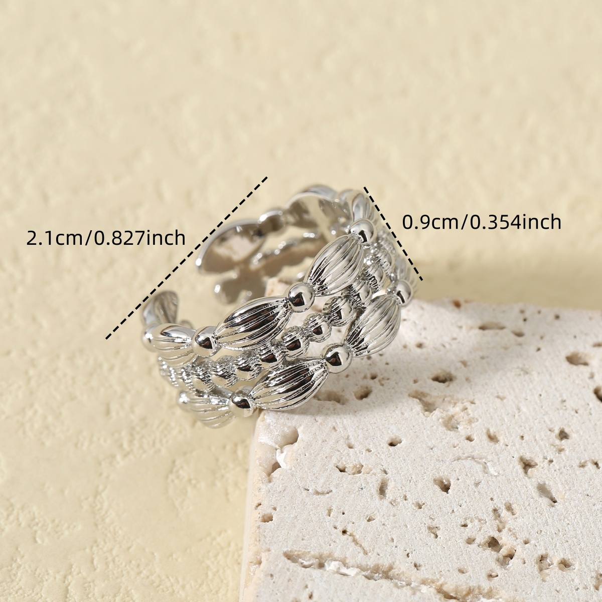 Unisex Copper Adjustable Open Ring with Lace Ribbon, Fashionable